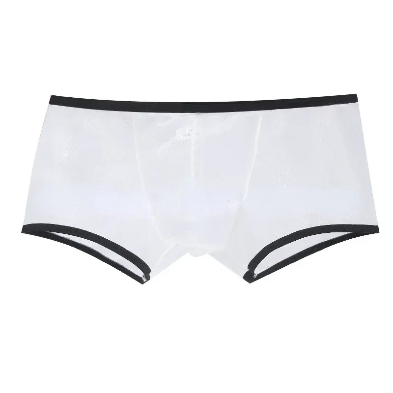 Homens ver através de cuecas boxer ultra-fino shorts u convexo bolsa cueca calcinha malha baixa ascensão transparente qucik-seco cuecas