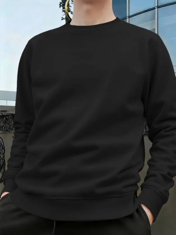 Men's Crew Neck Pullover Solid Color Large Sweatshirts Spring Autumn Outdoor Jogging Tops Men Casual Hoodies Streetwear — image 1