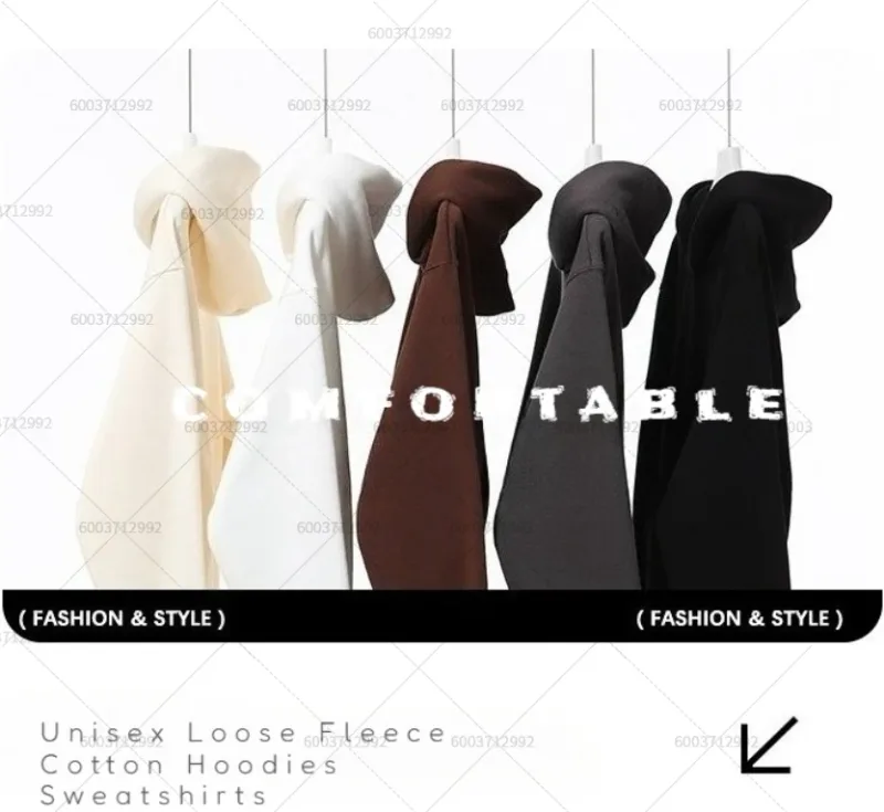Fashion Men's Heavy-duty Cotton Hoodies Women Fleece Sweatshirt Pullover Casual Unisex Autumn Winter Long Short Sleeve Oversize — image 4