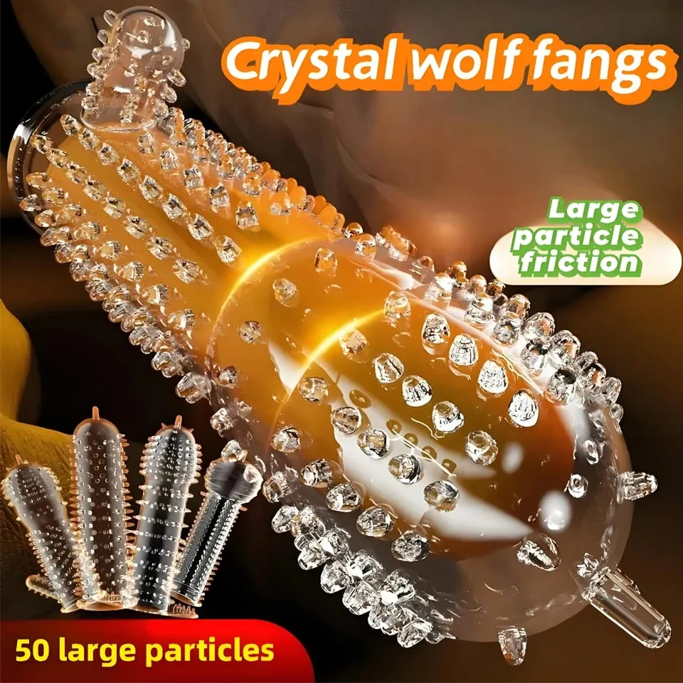 Penis Covers Extender Men's Condoms Crystal Penis Condoms Finger Cock Ring Adult Sex Toy For Sex Male Longer Lasting — image 3