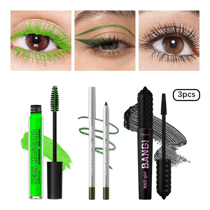 3Pcs Eye Makeup Set Purple Mascara Black Volume Mascara Eyeliner Pencil Waterproof Long Lasting Party Festival Eye Cosmetic Kit
