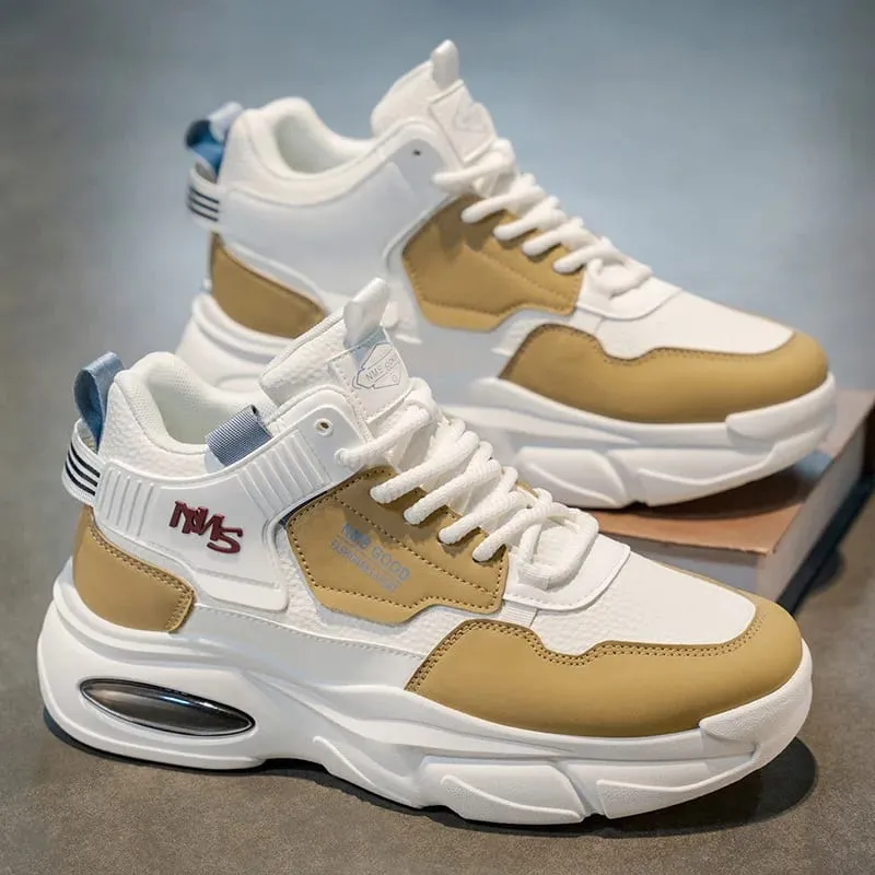 2025 Autumn Men's Shoes New Breathable Youth High Top Sneakers Trendy and Versatile Thick Bottom Casual Dad Shoes Men
