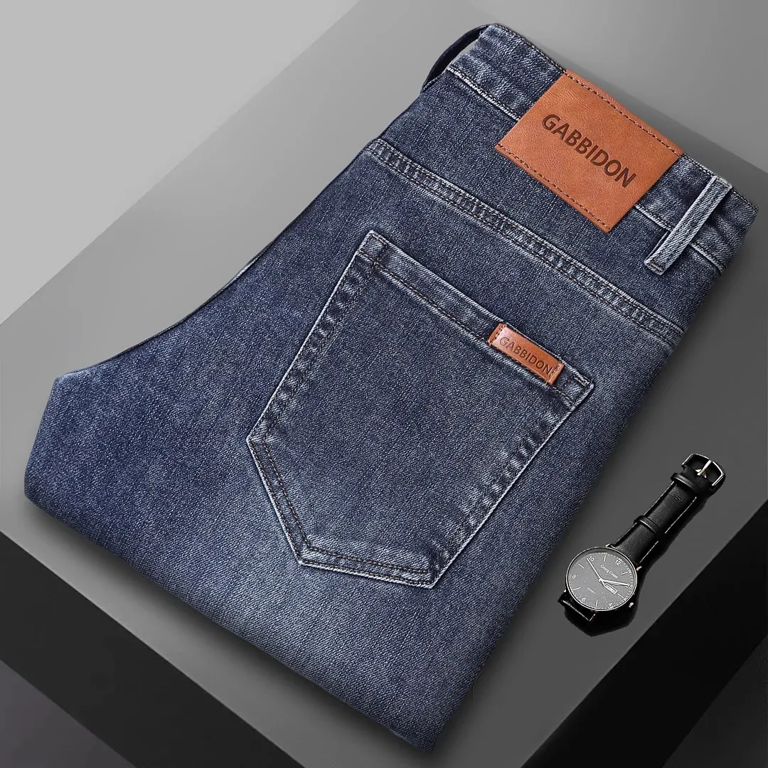 Printemps nouveaux hommes jean droit confortable élastique décontracté affaires travail pantalon rétro bleu mode coupe lavé Denim pantalon — image 11