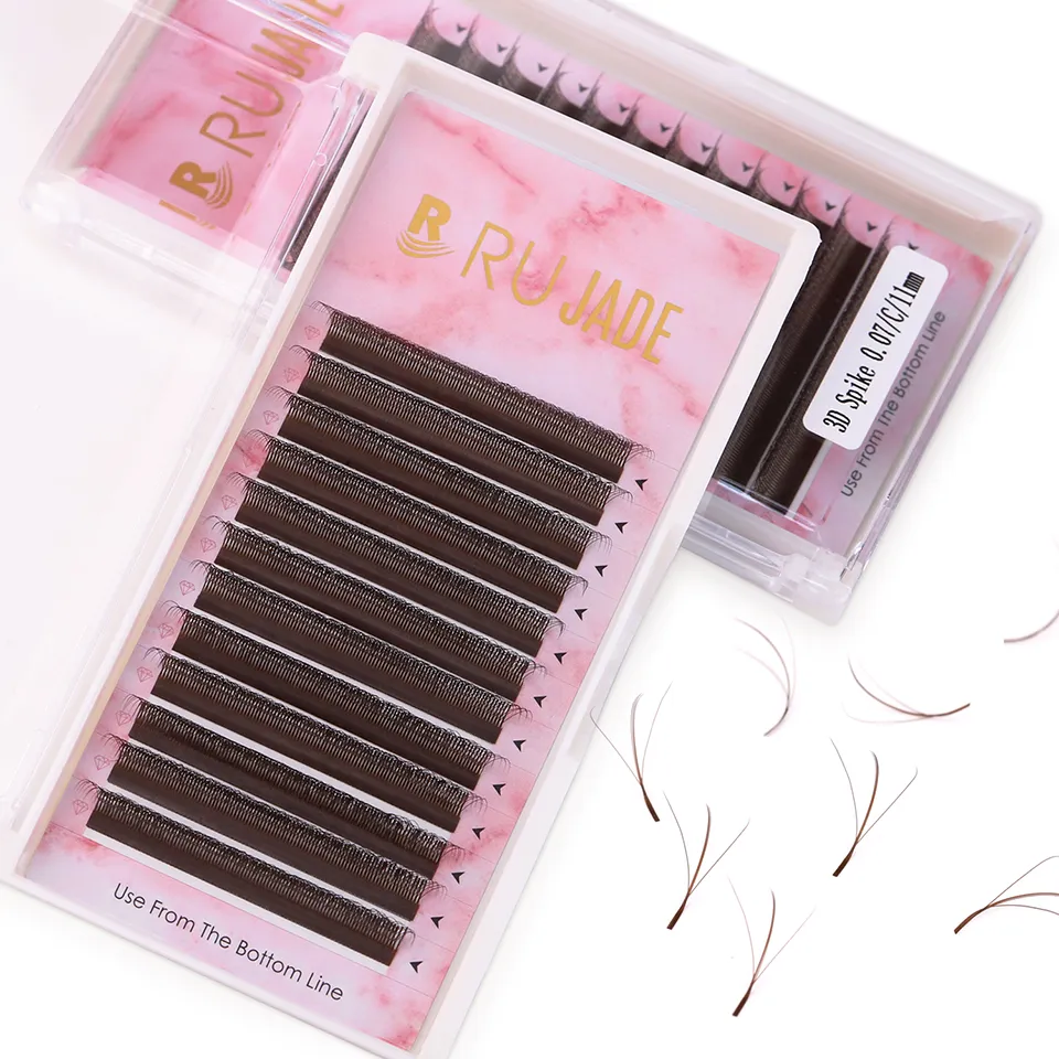 Lashrujade New W-Shaped 3D Fairy Lashes Extension Soft Eyelash Premade Volume Fans Eyelashes Black Brown 3D Spike Clover Lashes — image 6