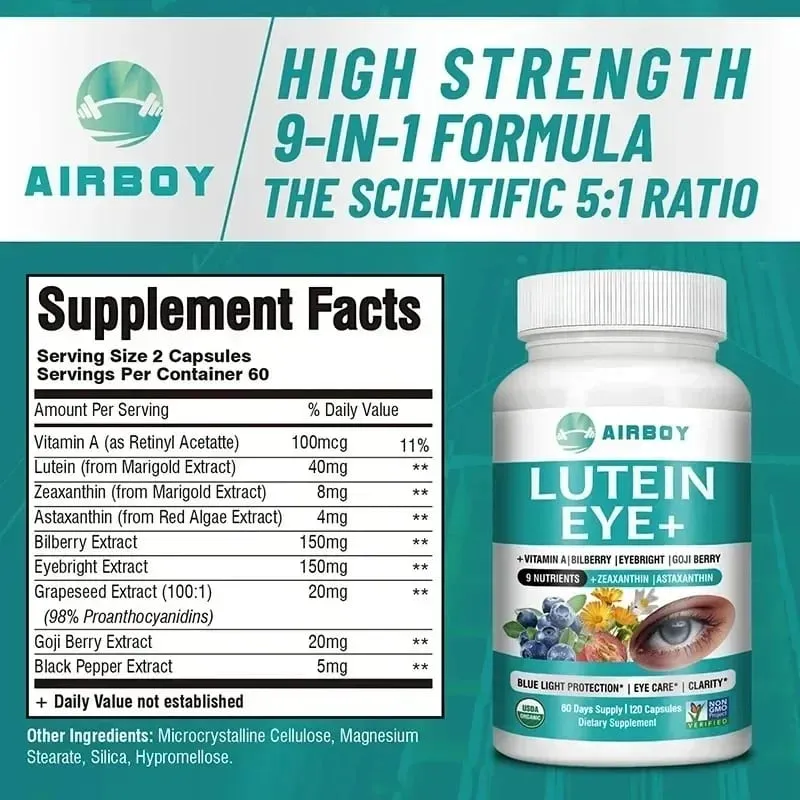 Lutein Eye - Supports Eye Health Reduces Eye Fatigue and Dry Eyes Reduce Blue Light Damage - with Astaxanthin Vitamin A Bilberry — image 4