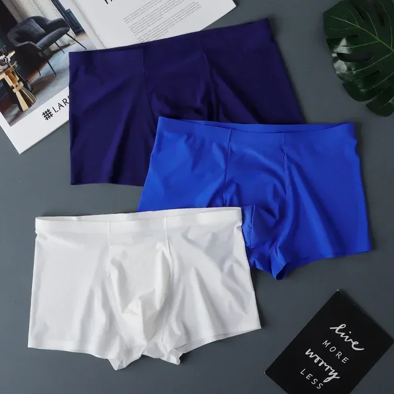 3 pièces de haute qualité hommes sous-vêtements en soie glacée été mince respirant sans couture culottes Sexy hommes caleçons grande taille — image 21
