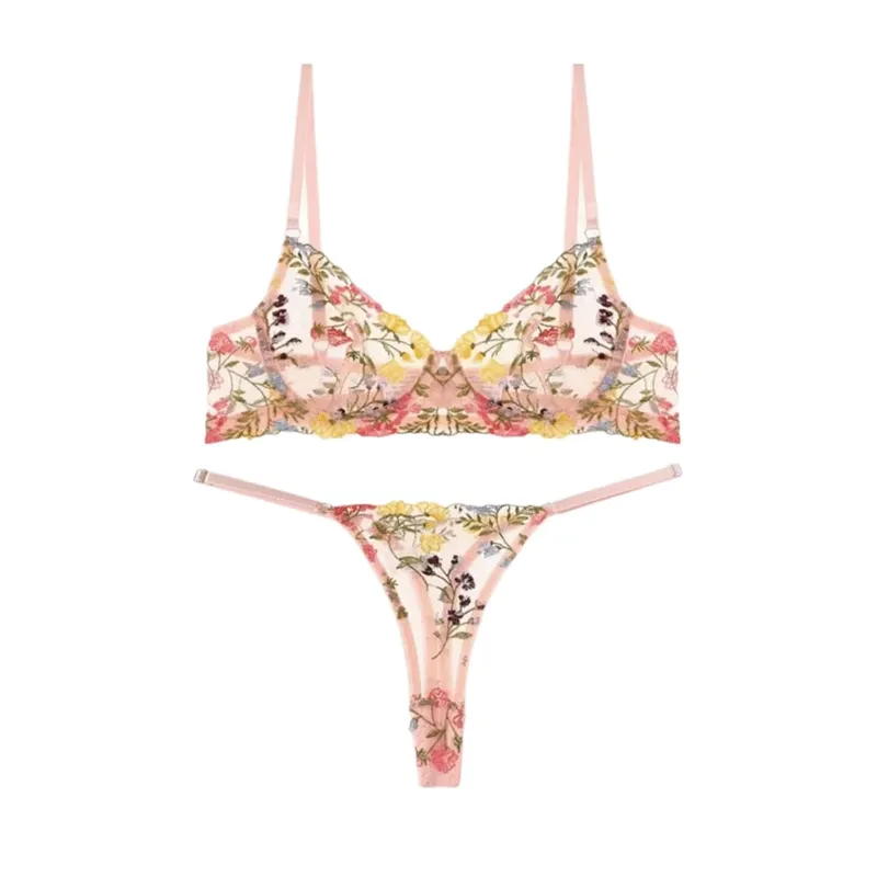 Versatile Transparent Lingerie Set Ultra-thin Elegant Panties Bra Set Push Up Embroidery Floral Underwear Women — image 8