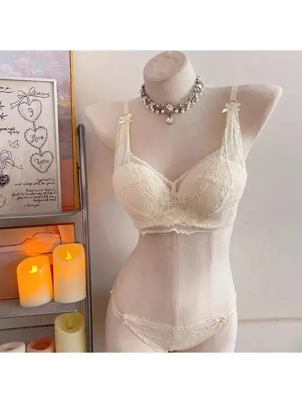 Sweet Halter Neck Bow Lace Wireless Bra Padded Push‑up Brassiere Ladies Layering Intimate Lingerie for Small Bust Size 32‑38 ABC — image 8