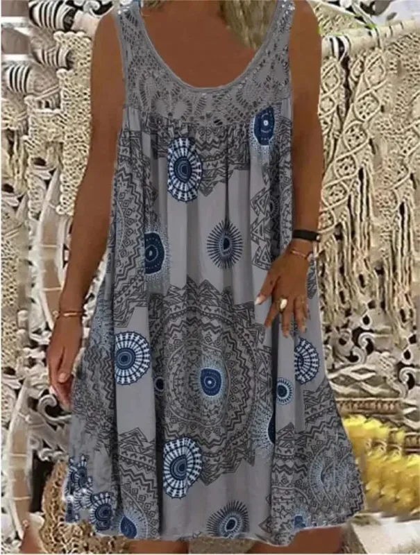 Damen-S-5XL-Größe, digital bedruckt, schulterfrei, sexy Leibchen, locker sitzendes Kleid, Spitze, Freizeitkleid, Sommerkleid