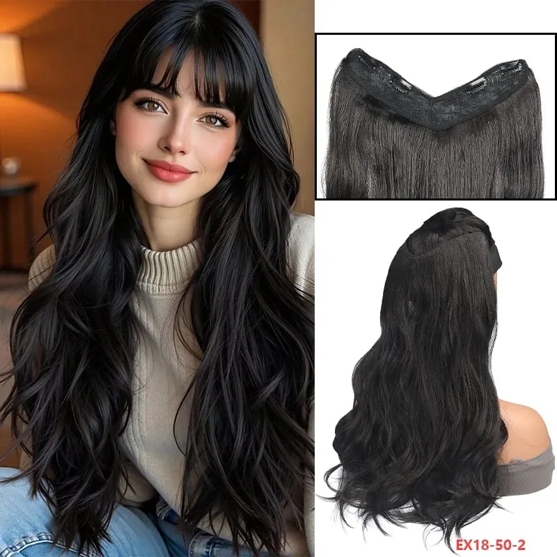 Easy Clip-In V-Wig Piece 20" or 24" Wavy Synthetic Hair Extension Adds Length & Fullness in Seconds