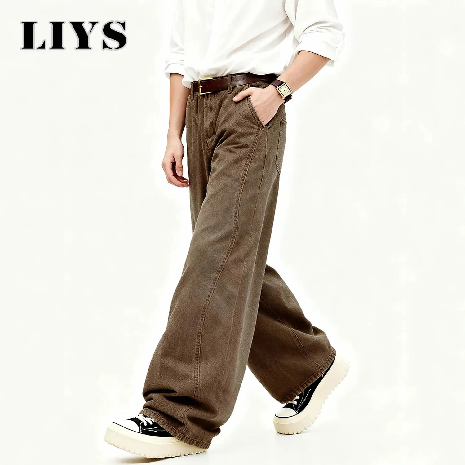 American Men's Retro Brown Ultra Baggy Wide Leg Jeans Street Casual Embroidery Oversized Men's Clothes Unisex Denim Pants — image 5