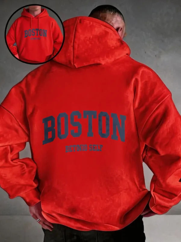 Oversized colorful hoodie, streetwear-style pullover, Boston Betonio back-print design, unisex casual wear, plus size. — image 6