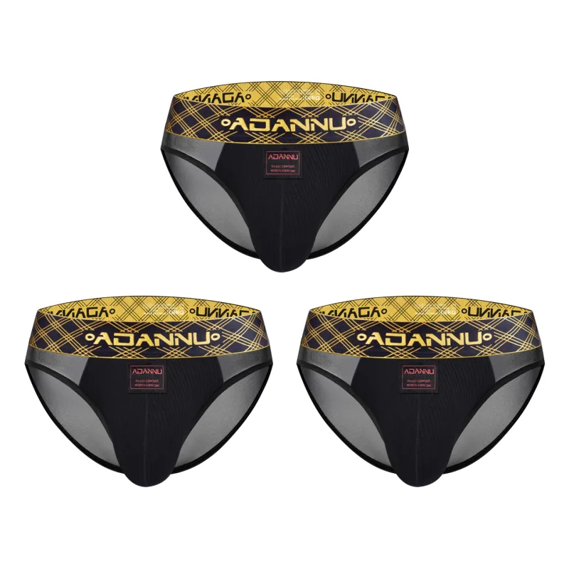 Luxury Ice Silk Men's Underwear with Gold Thread Embroidery Waistband Ultra-Thin Transparent Mesh Quick-drying Briefs for Men — image 27