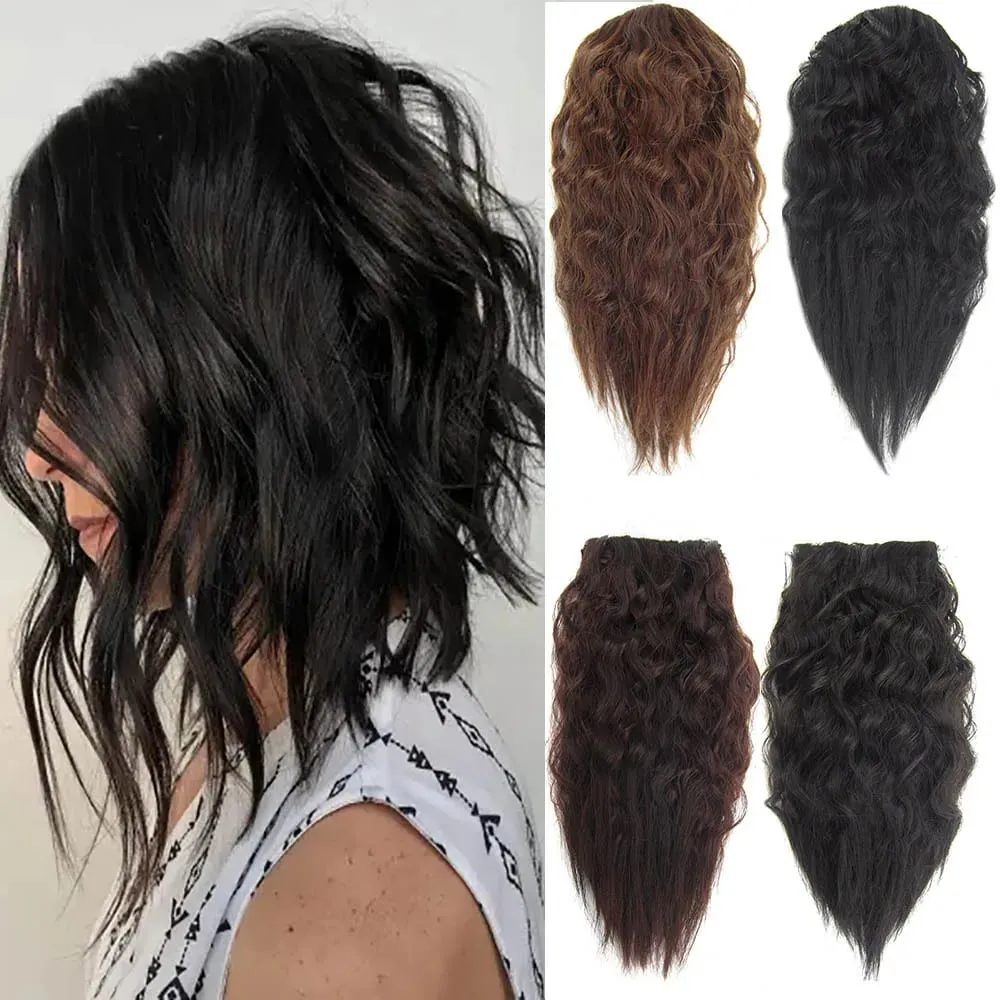 Zolin Short Kinky Curly Hair Bangs Extension With 2Clips One Piece Clip in Hair Black Light Brown Synthetic Hairpiece For Girls — image 3
