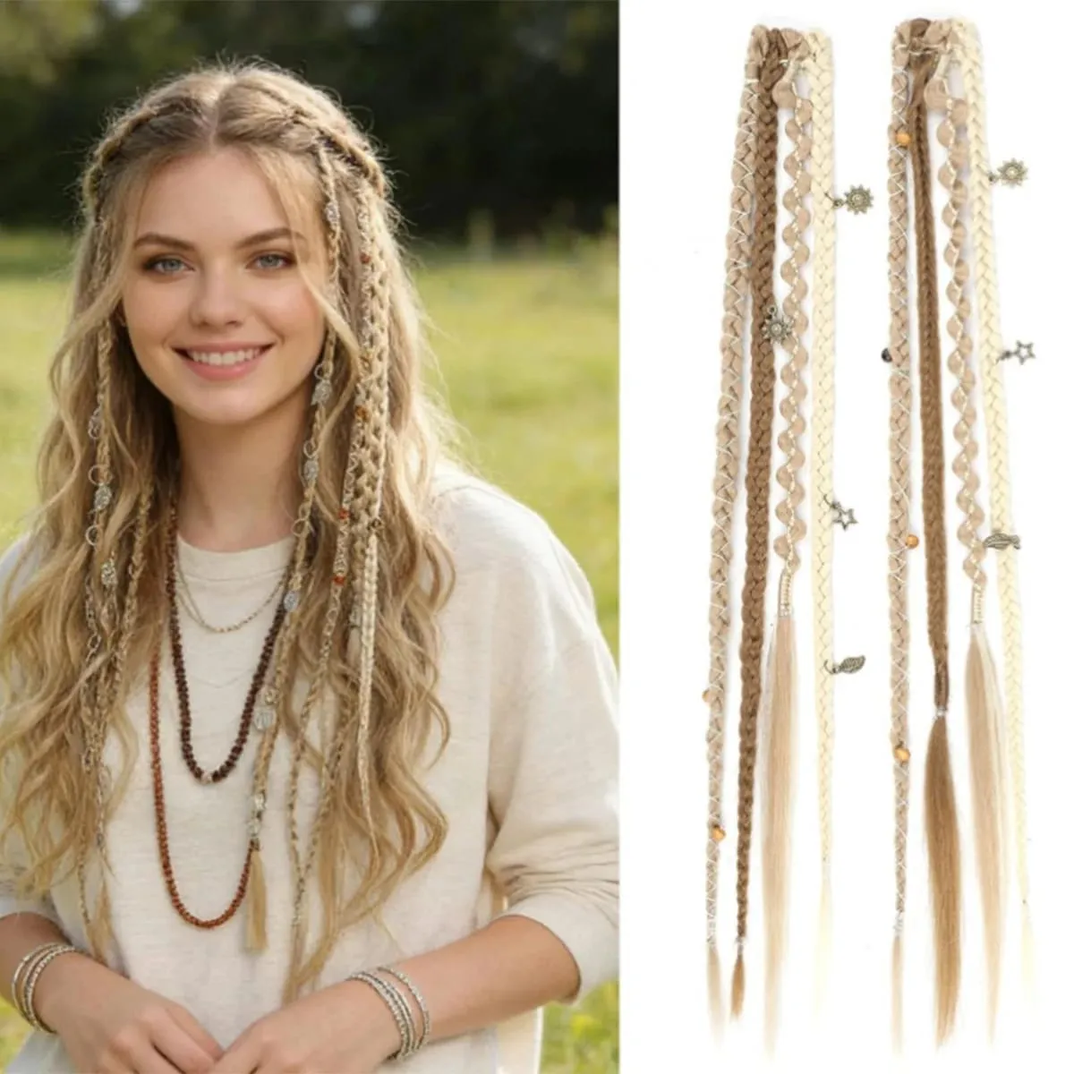 Synthetic Bohemian style clip braid hair extension wig women braided twist braid hair accessories hair extension wig — image 10