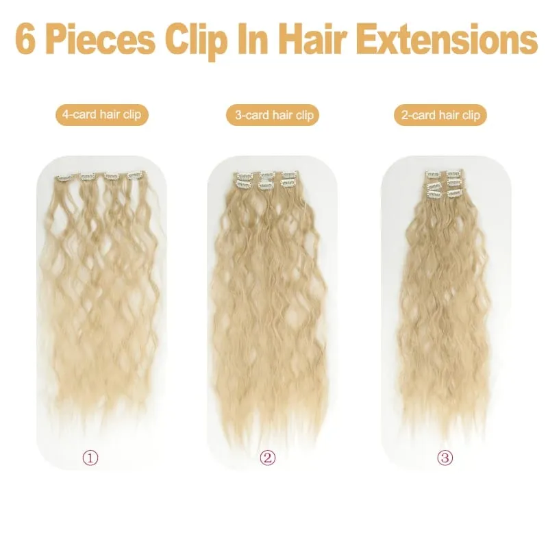 6PCS Clip In Hair Extensions 24" Black Brown Hair Extension Long Mermaid Waves Synthetic Clip On Hairpiece For Women — image 4