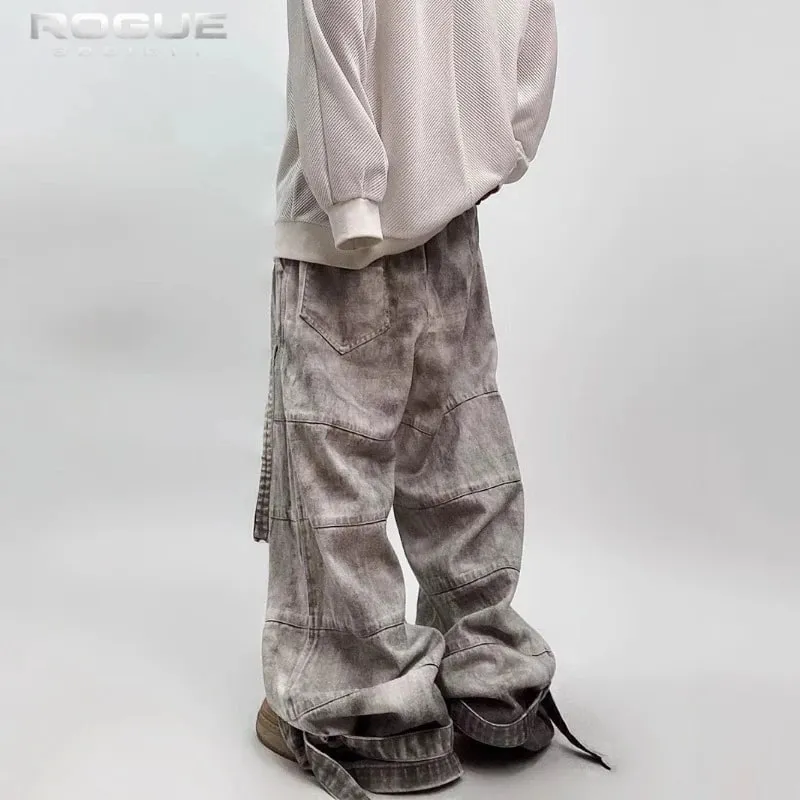 Y2K High Street Dyed Jeans Unisex Vintage Washed Distressed Wide Denim Pants Hip Hop Streetwear Grunge Punk Trousers Harajuku — image 3