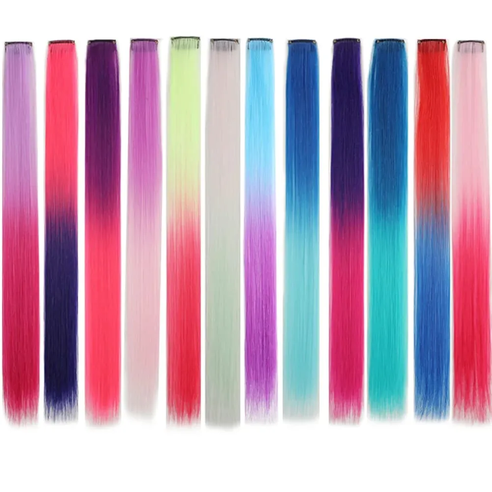 10pcs Colored Party Highlights Clip in Hair Extensions for Girls 18 inches Omber 2 colors Straight Hair Synthetic Hairpieces — image 3
