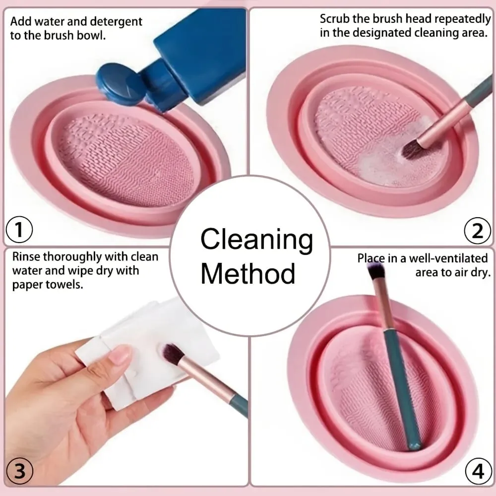 Escova de maquiagem de silicone dobrável, tigela, purificador texturizado para pincéis, esponjas, ferramenta de lavagem de viagem, compacto — image 3