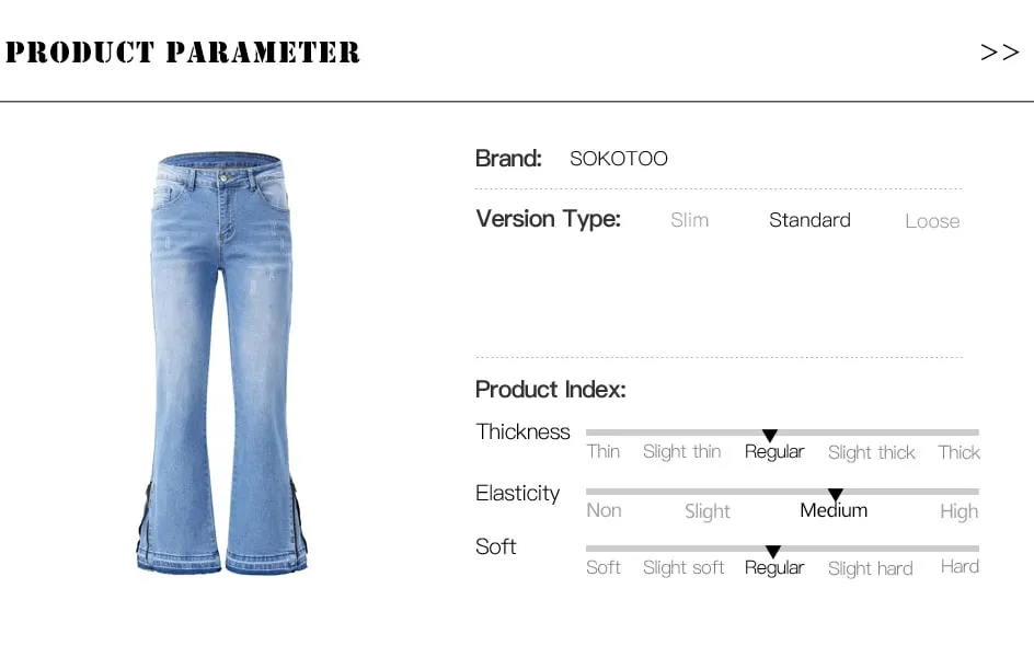 Men's Boot Cut Denim Jeans Streetwear Bottom Zipper Released Hem Pants Pure Color Blue Black Cotton Spandex Trousers — image 7