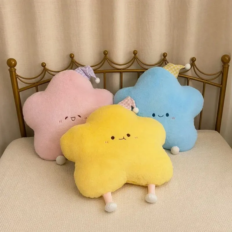 40-60Cm Bantal Mewah Bintang Lucu dengan Topi Tidur Bantal Boneka Bintang Lucu Bantal Sofa Berbulu Lembut Bantal Lempar Kamar Tidur Anak Perempuan Dekorasi Rumah — image 2