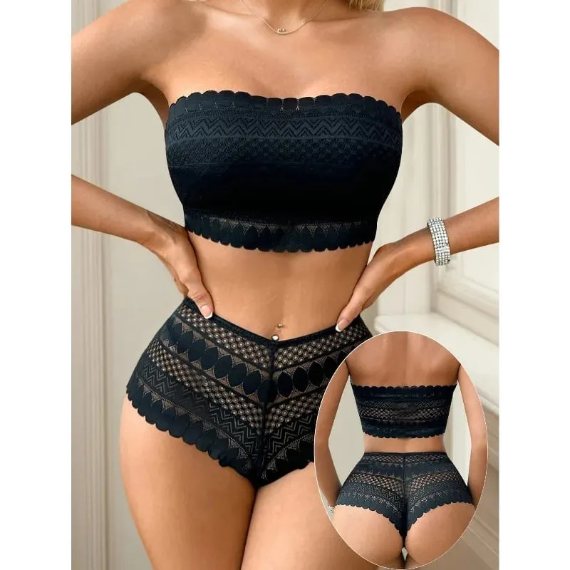 New Product: Blue No Steel Ring Strapless Lace 2-piece Party Beach Women's Underwear Set That Can Be Worn Outside J3440 — image 4