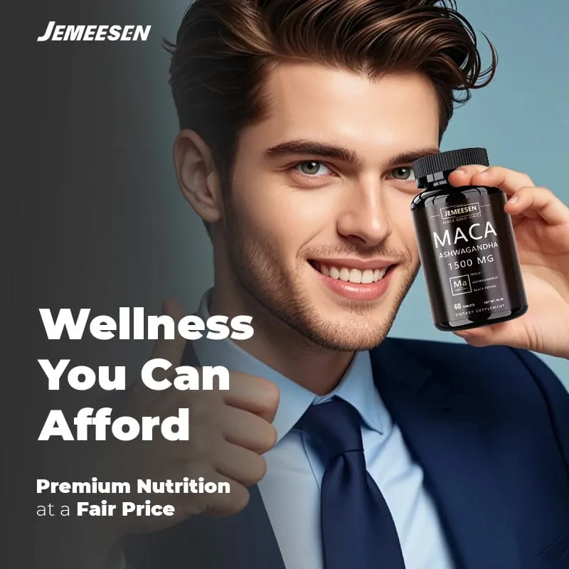유기농 마카 뿌리 분말 캡슐 1500mg, 마카 뿌리 추출물 Ashwagandha 검은 후추 보충제 함유 남성용 — image 4
