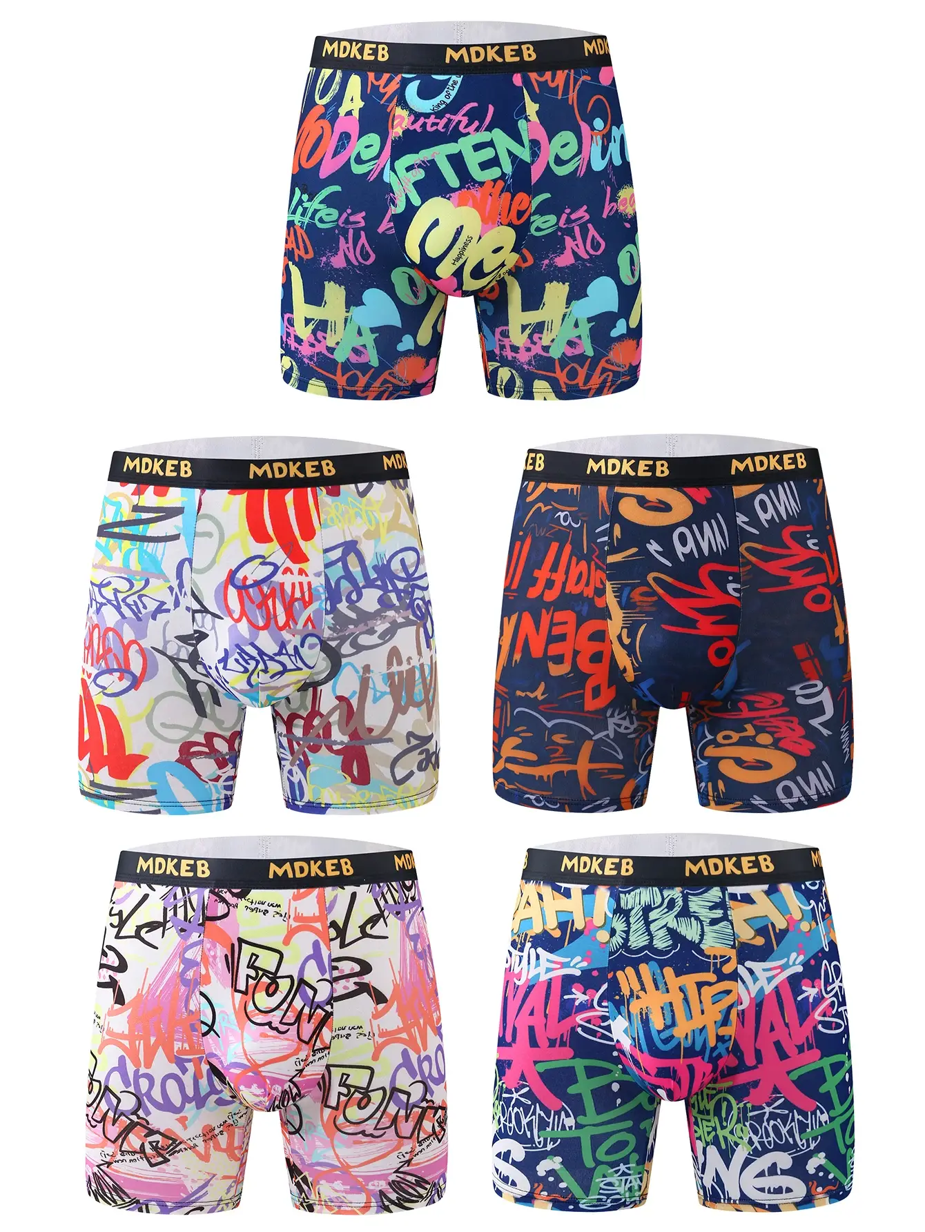 Tiodelade långa boxershortor med graffitimönster för män, ventilerande och bekväma långa boxershortor med hög elasticitet, boxning