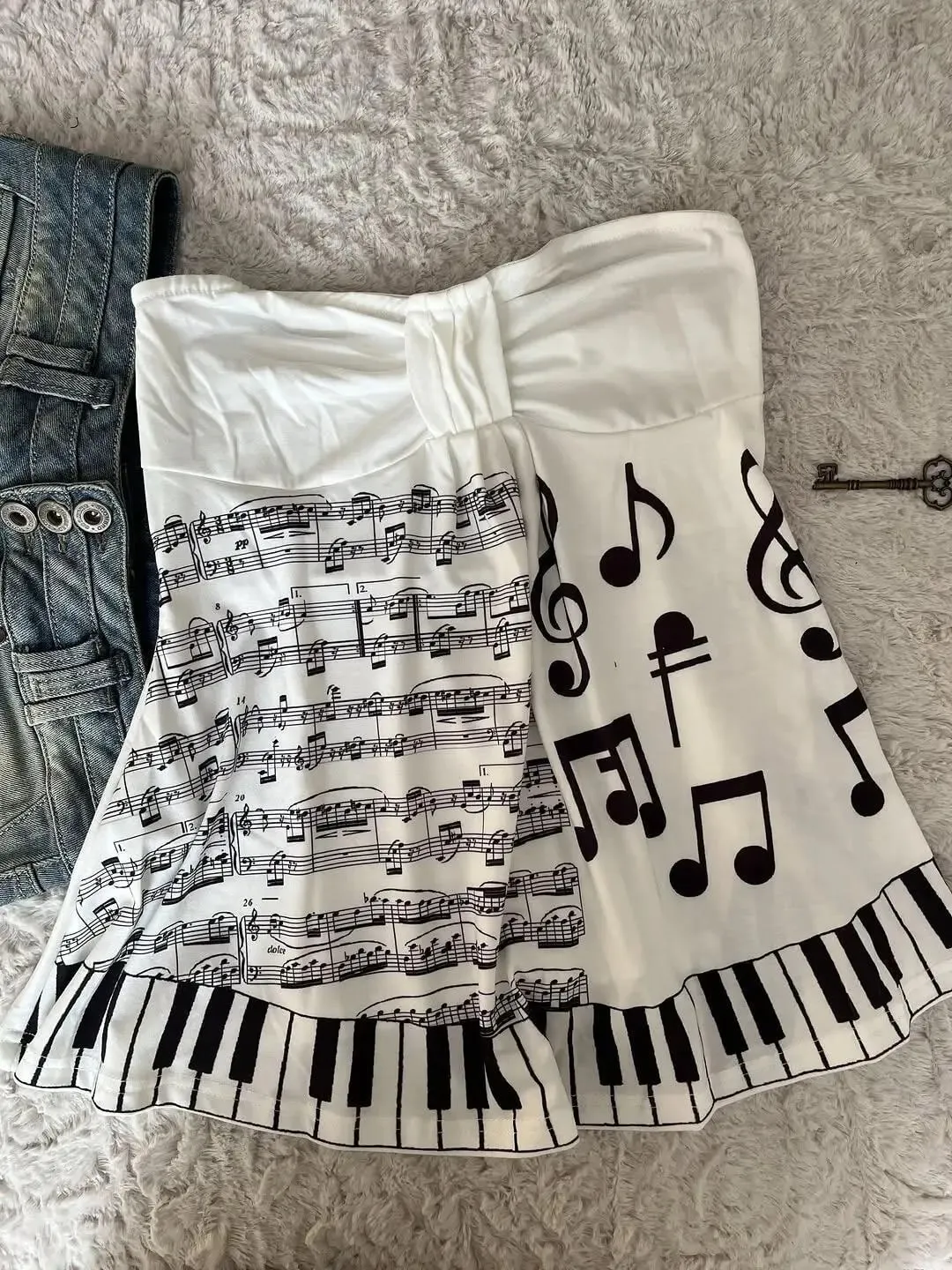 Music Note Piano Key Print Halter Tops Women Y2K Sweet Gothic Strapless Vest Bow Front Ruffle Hem Camisole Fashion Streetwear — image 4