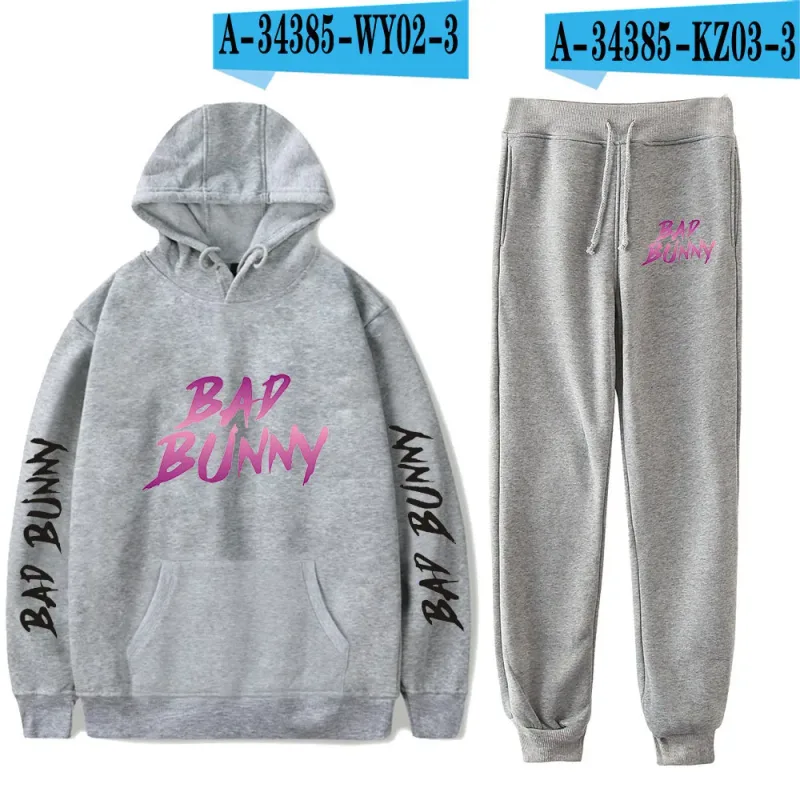 Harajuku Comfortable Funny bad bunny Print Sweatshirt Sweatpants Suit Men/Women Hoodies+ Trousers Suit Cute 2 Piece Set Clothes — image 53