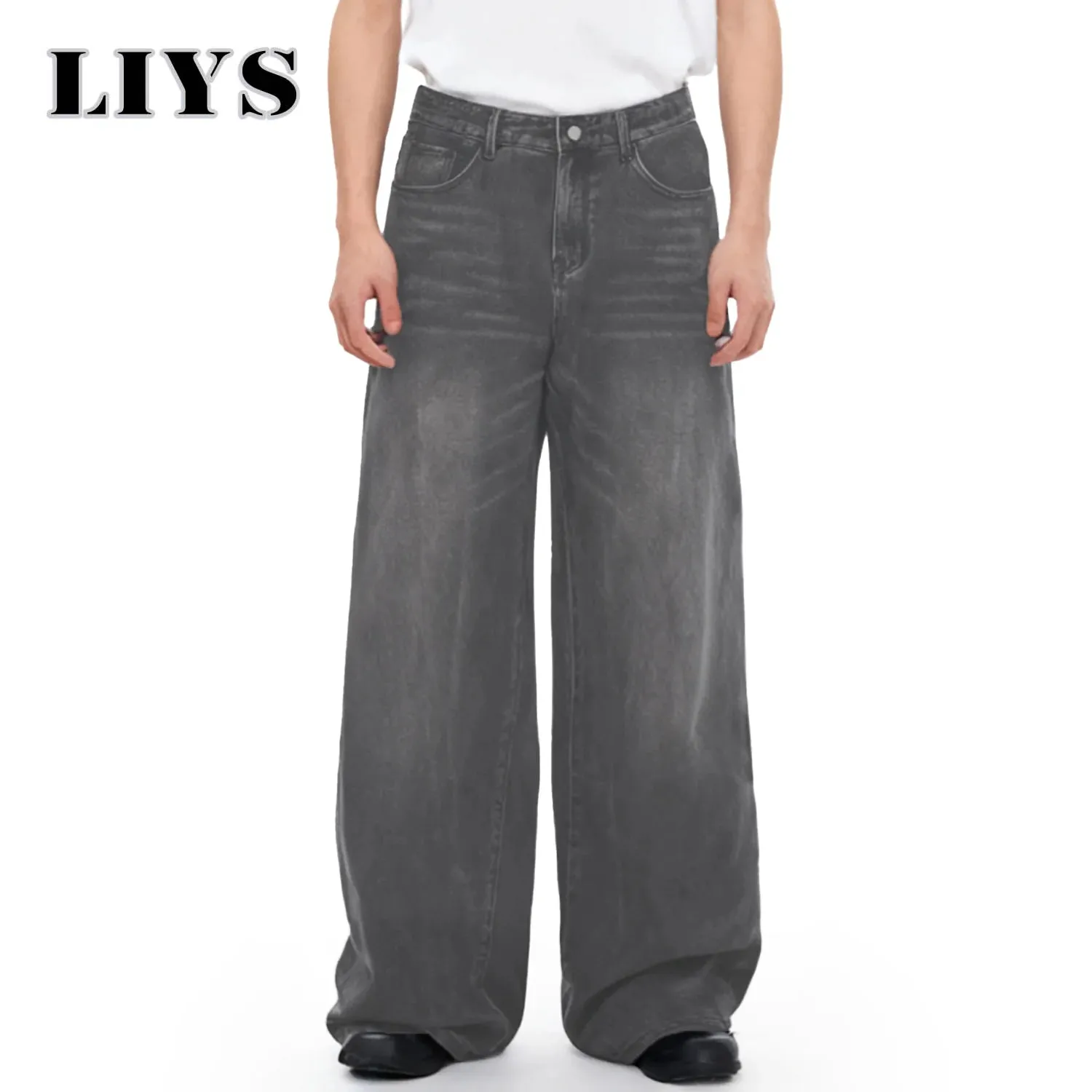 Four Season Men's Jeans Korean Version Student Casual Pant American Retro Gray Black Loose Wide Leg Jean Baggy Men's Denim Pants — image 10