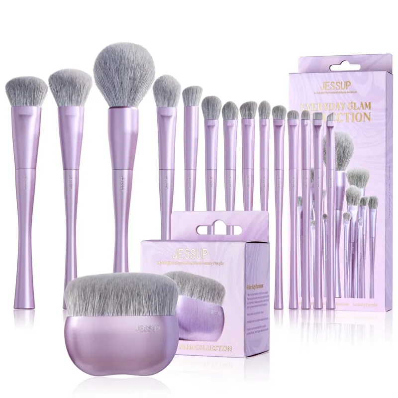 Jessup pincéis de maquiagem conjunto 4/6/7/10/14/15 pçs fundação escova de maquiagem rosto sombra mistura destacando corretivo luxo roxo — image 8