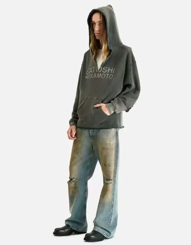 N Brand 26SS”DESTRUCTO' STUDDED WASHED“ Distressed High-Street Hip-Pop Cotton Oversized Hoodies Sweater For Men — image 3