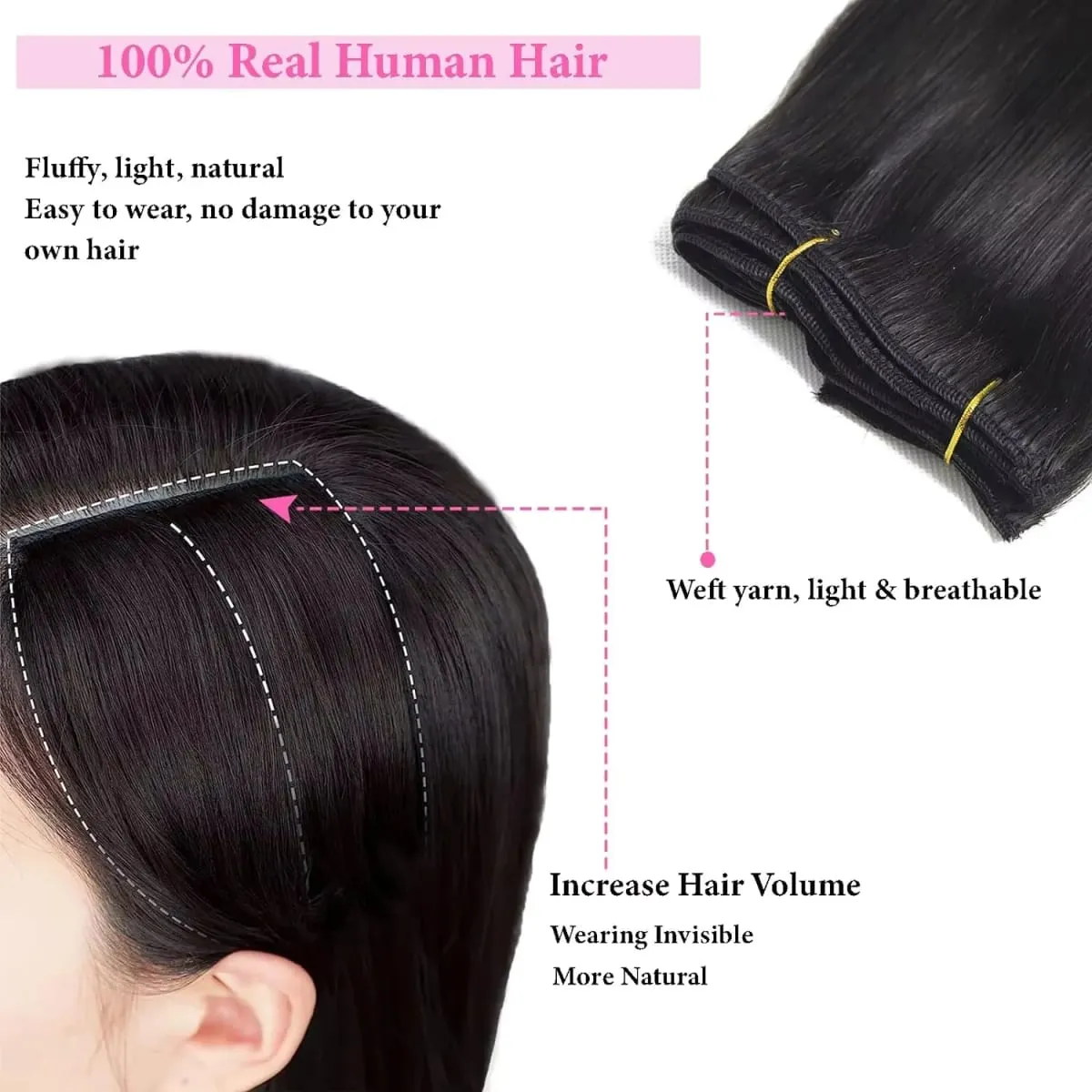 Clip in Hair Extensions Real Human Hair 26 Inch 120g Invisible Seamless Straight Remy Human Hair Clip in Extensions 1B Black — image 3