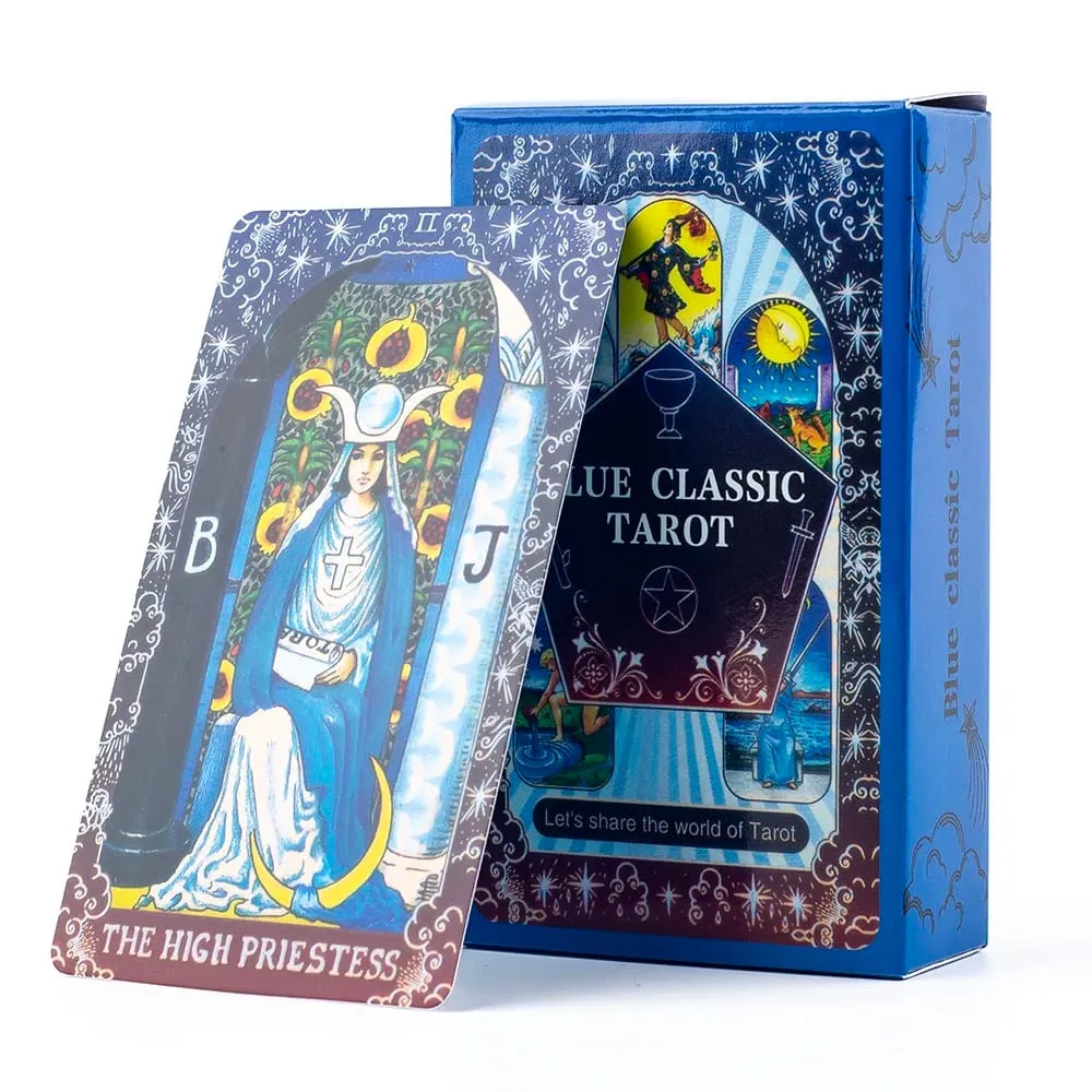 10.3*6cm Blue Classic Tarot Deck - 78 Cards Traditional Waite Imagery with Celestial Mandala Back Unique Starry Border Design — image 1