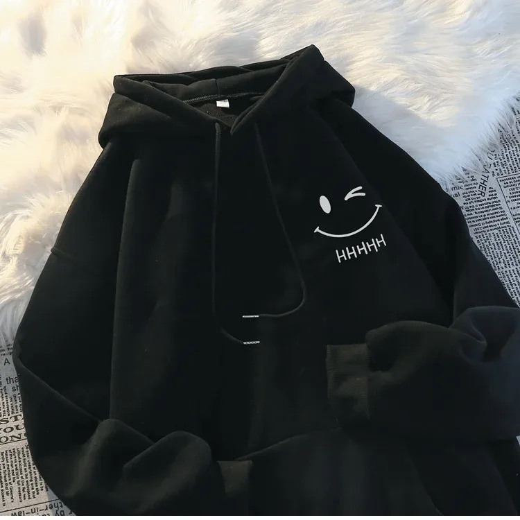 Men's Smiling Face Funny Fashion Couple Hooded Sweater American Heavyweight Loose Thickened Cashmere Boys' Hoodie Pullover Top — image 9