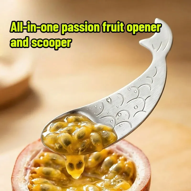 Dual Function Passion Fruit Cutter Pulp Scooper Integrated Stainless Steel Fruit Spoon Home Fruit Tools