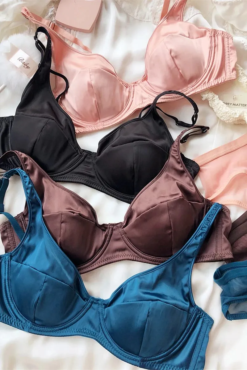 Vrouwen Ijs Zijde Comfort Ondergoed Sexy Kleine Borst Push Up Bh Set Afneembare Padding Dunne Cup Beha Intimates Slipje Set