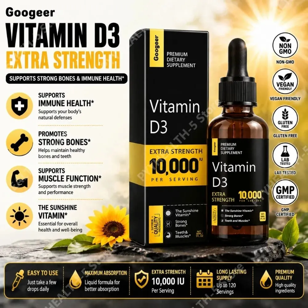 Vitamin D Liquid 10 000 IU Extra Strength Quickly Absorbed Supports Strong Bones with Vitamin C and Calcium 30 ML Net — image 1