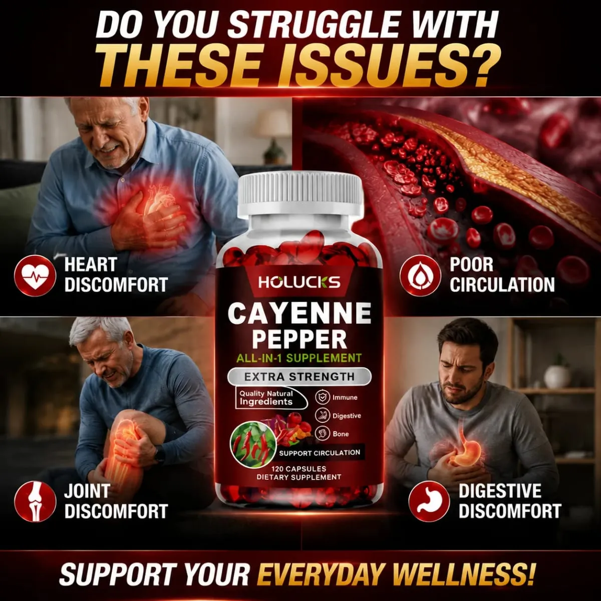 Cayenne Pepper Capsules with Vitamin D3 K2 Blood Circulation Promote Digestion Boost Metabolism Support Joint Bone Health — image 3