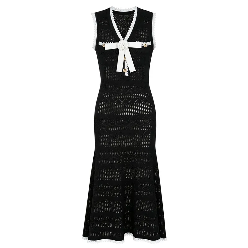 Summer Elegant Knitted Dresses for Woman 2026 Fashion New Sleeveless Bowknot Midi Casual Party Dress Pink White Vestidos — image 2