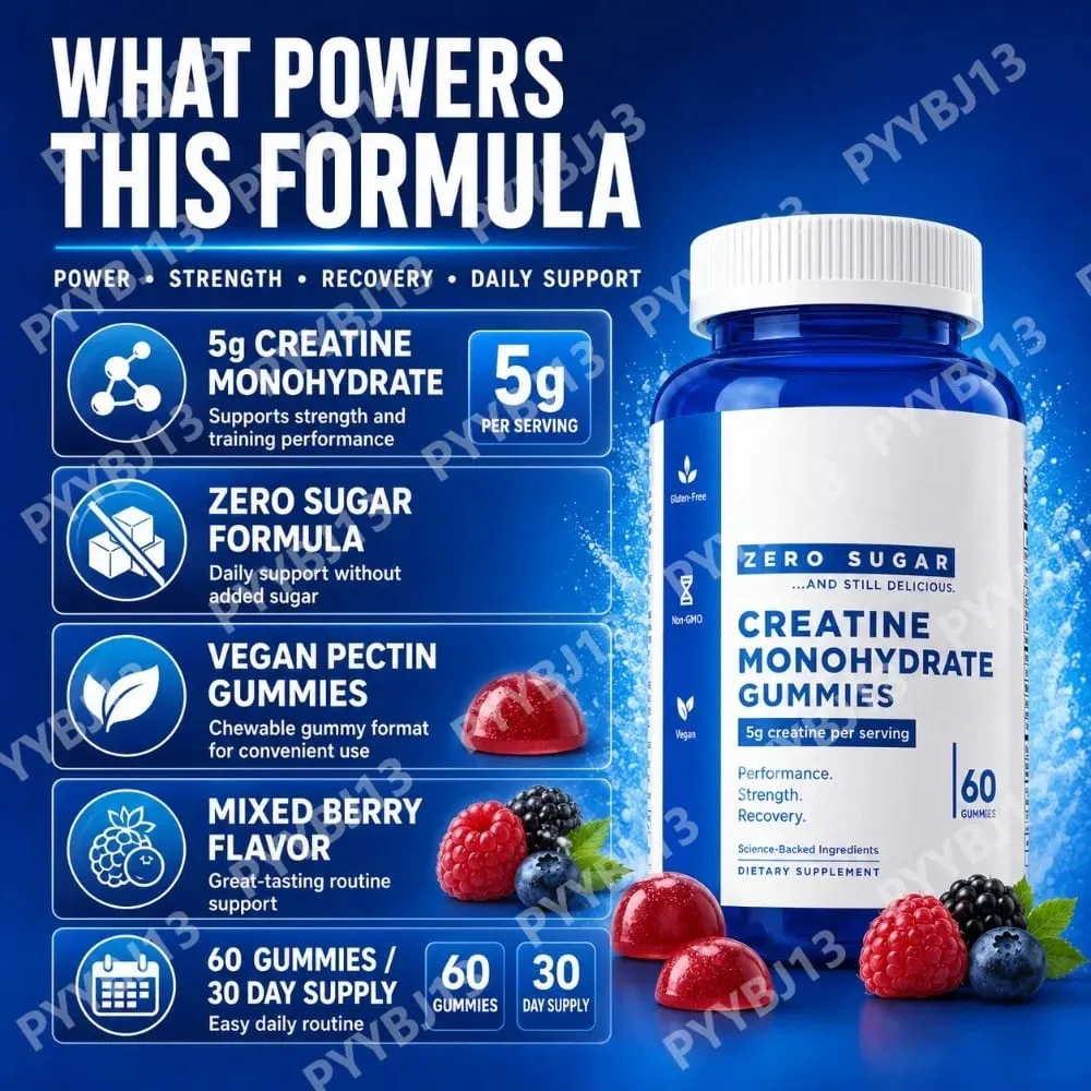 Zero Sugar Creatine Monohydrate Gummies 5g Per Serving – Mixed Berry Flavor – Vegan Pectin – 60 Count Dietary Supplement unisex