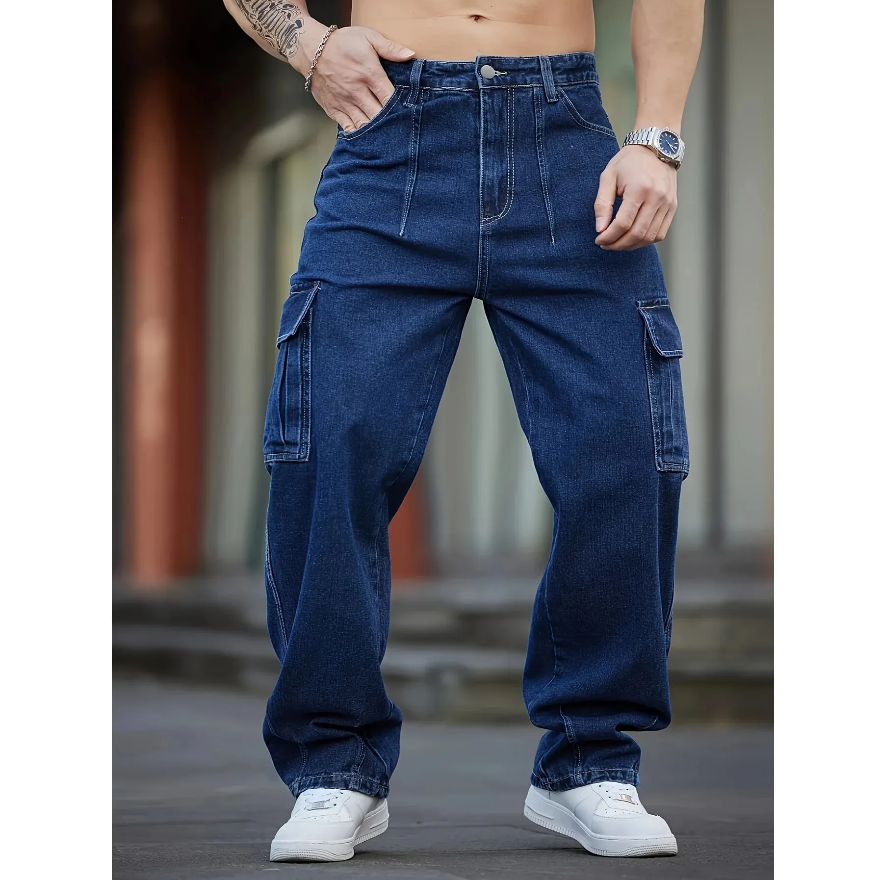 2026 New Arrival Men Cargo Jeans Multi‑Pocket Loose Wide Leg Straight Denim Pants HipHop Street Workwear Trousers — image 10