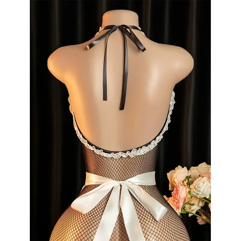 Hot Night Desire Outfit Sexy Lingerie Bodysuit Open-breasted Crotchless Body Suit Cosplay Body-Stockings For Adult Maid Costume