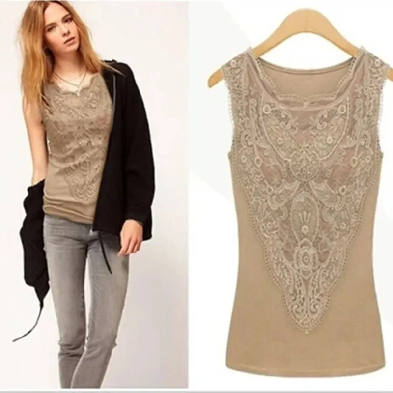 New Women shirt Casual Sexy Lace Tops Slim Vest Bottoming — image 3