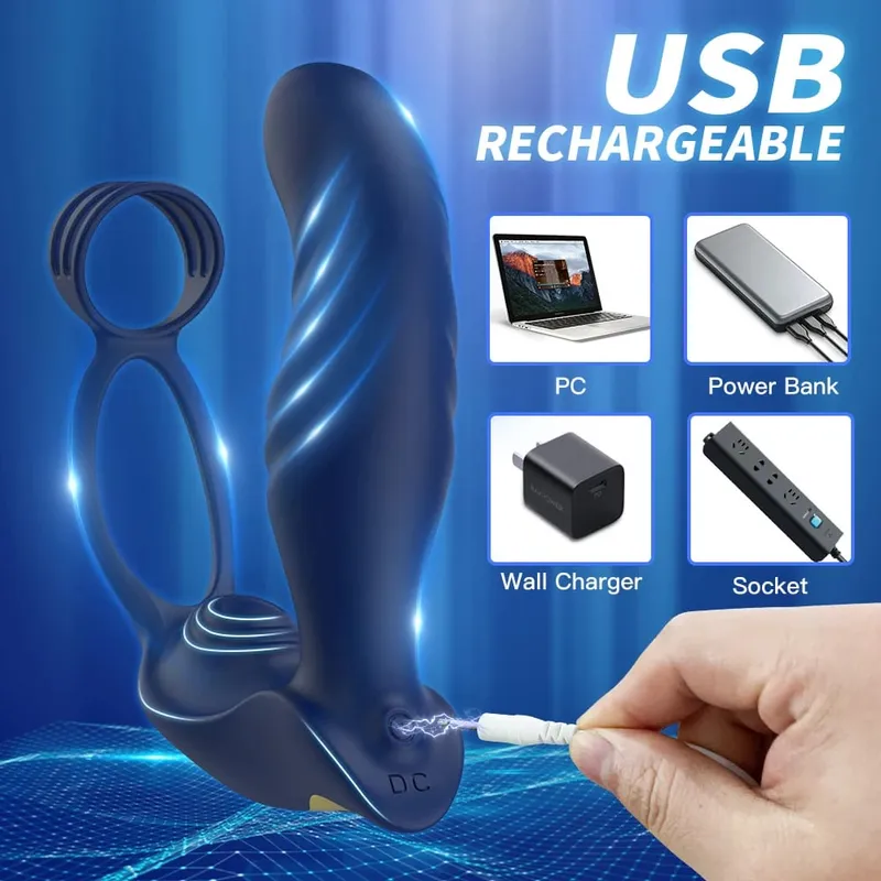 Vibrador anal bucking massageador de próstata com anel de pênis controle remoto vibratório butt plug cockring ânus brinquedo sexual para homens casal — image 3