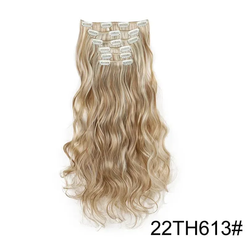 24 Inch Synthetic Clip in Hair Extensions Long Straight Heat Resistant Fiber Hairpiece for Party Cosplay Daily Wear Blonde Black