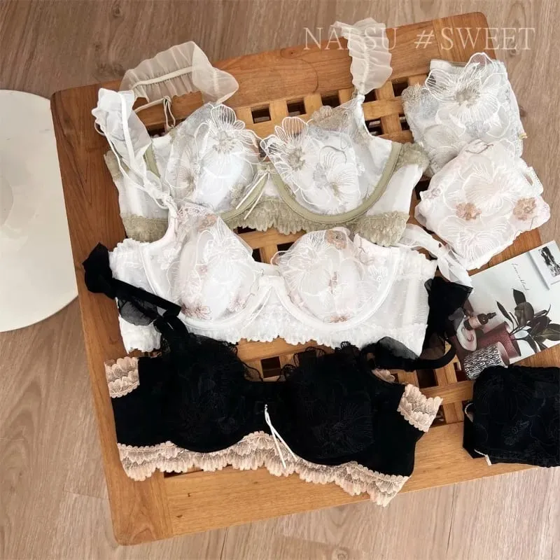 Pure Desire Minimizer Bra Rabbit Ear Cup Ultra Thin Support for Large Bust Retro Embroidered Lace Lingerie Set Women S-XL MOYISU — image 2