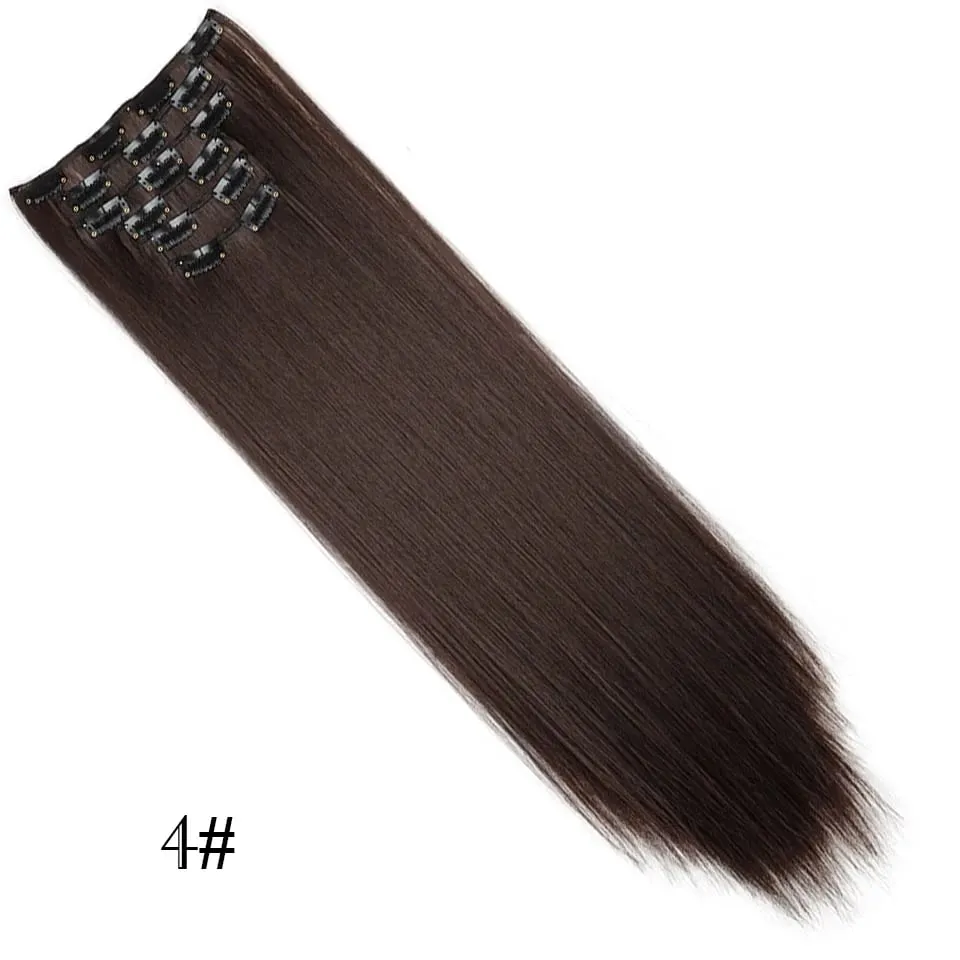 6Pcs/Set Clip In Hair Extension Synthetic Highlights Blonde Long Straight Hairpiece Full Head Thick Hairpieces for Women Girls — image 11