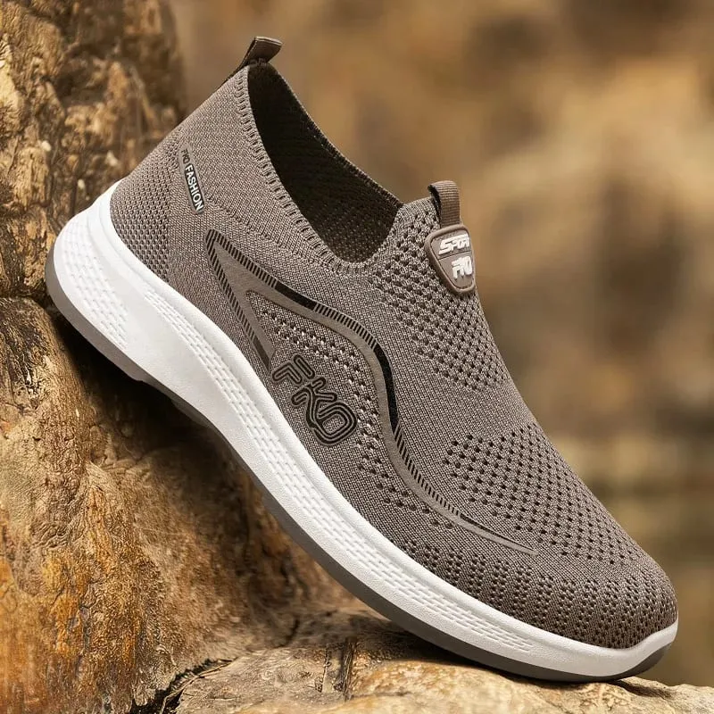 Men Slip‑on Flying Knit Sneakers Breathable Mesh Upper Lightweight Thick Sole Non‑slip Walking Casual Sports Shoes — image 6